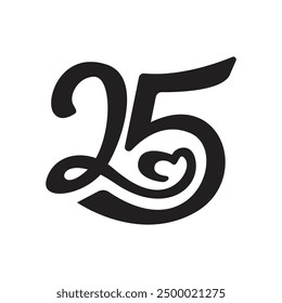 25 years anniversary logo silhouette. 25th birthday. 