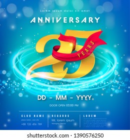 25 years anniversary logo template on blue Abstract futuristic space background. 25th modern technology design celebrating numbers with Hi-tech network digital technology concept design elements.
