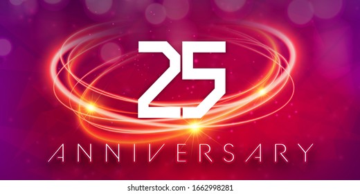 25 years anniversary logo template on purple Abstract futuristic space background. 25th modern technology design celebrating numbers with Hi-tech network digital technology concept design elements.