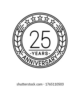 25 years anniversary logo template. 25th line art vector and illustration.