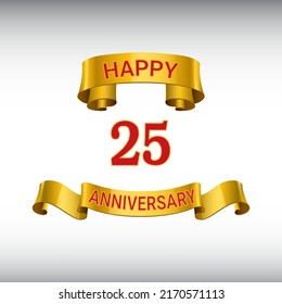 25 years anniversary logo template. Red numbers with golden ribbon.
