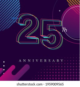 25 years anniversary logo, vector design birthday celebration with colorful geometric background and circles shape.