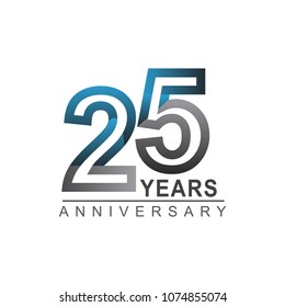 25 years anniversary logotype bold line number with grey and blue color for celebration event isolated on blue background