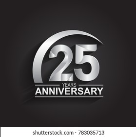 25 years anniversary logotype design with silver color isolated on black background for company celebration