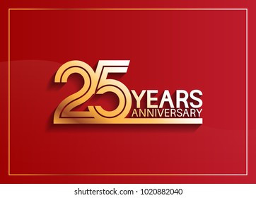 25 years anniversary logotype with golden multiple line style on red background for celebration