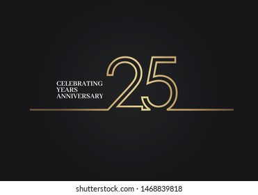 25 Years Anniversary logotype with golden colored font numbers made of one connected line, isolated on black background for company celebration event, birthday
