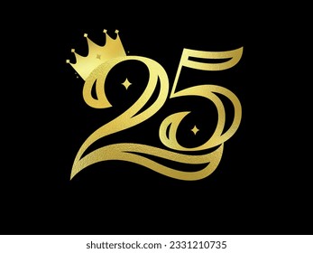 25 Years anniversary logotype with golden font number