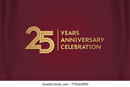 25 Years Anniversary Logotype with  Golden Multi Linear Number Isolated on Red Curtain Background