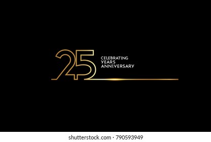 25 Years Anniversary logotype with golden colored font numbers made of one connected line, isolated on black background for company celebration event, birthday