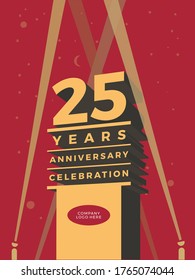 25 years anniversary logotype with linked number golden color isolated on red background for celebration event. eps10