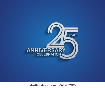 25 years anniversary logotype linked line number with silver color for celebration event isolated on blue background