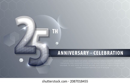 25 years anniversary luxury logo template hexagonal shape. Poster template for Celebrating 25th event. Design for banner, magazine, brochure, web, invitation or greeting card. Vector illustration