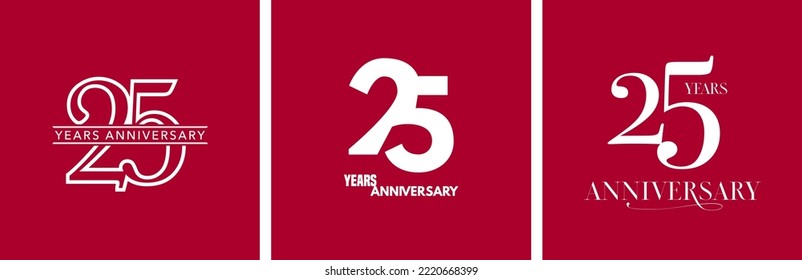 25 years anniversary set of vector icons, logo. Design element with graphic style number for 25th anniversary