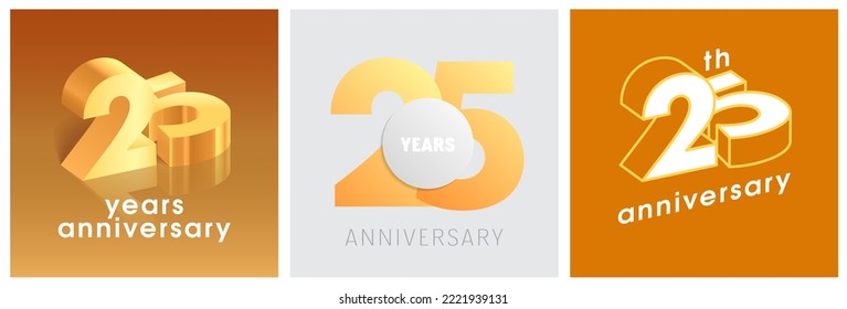 25 years anniversary set of  vector graphic icons, logos. Design elements with golden number on background for 25th anniversary svg