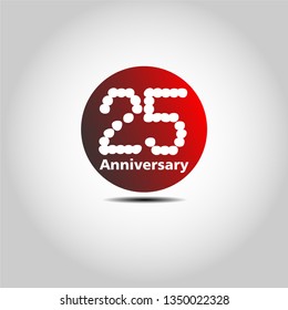 25 years Anniversary with simple bound design. Red bound with shadow. Dots font number. White colour font. My all design can see in my portofolio