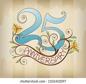 25 years anniversary Template logo with flower line floral