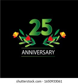 25 Years anniversary. Vector design greeting card with decorative floral for celebration