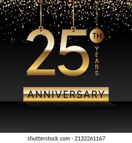 25 years anniversary, vector design for anniversary celebration with gold color on black background, simple and luxury design. logo vector template