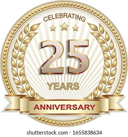 25 years anniversary vector golden design background for celebration, congratulation and birthday card