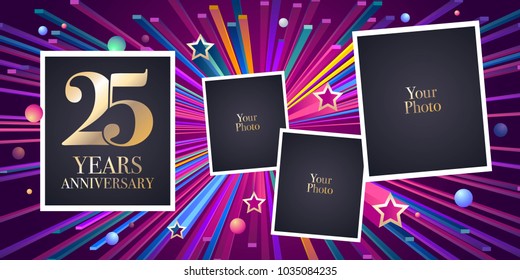 25 years anniversary vector icon, logo. Design element, greeting card with collage of photo frames  for 25th anniversary 