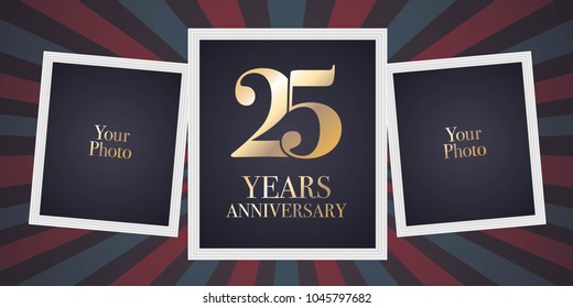 25 years anniversary vector icon, logo. Template design element, greeting card with collage of photo frames for 25th anniversary 