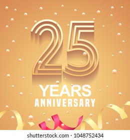 25 years anniversary vector icon,  logo. Graphic design element with  golden numbers and festive background for 25th anniversary 