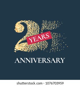 25 years anniversary vector icon,  logo. Graphic design element with golden glitter number for 25th anniversary card 