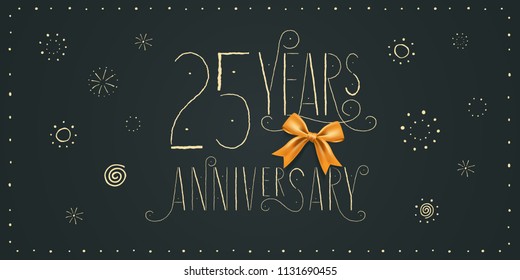 25 years anniversary vector icon, logo, banner. Design element with vintage cute lettering for 25th anniversary card 
