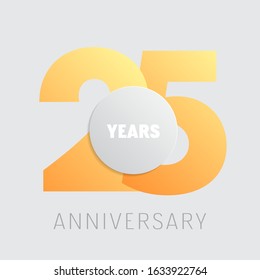 25 years anniversary vector icon, logo. Square graphic design element with golden color number on isolated background for 25th anniversary