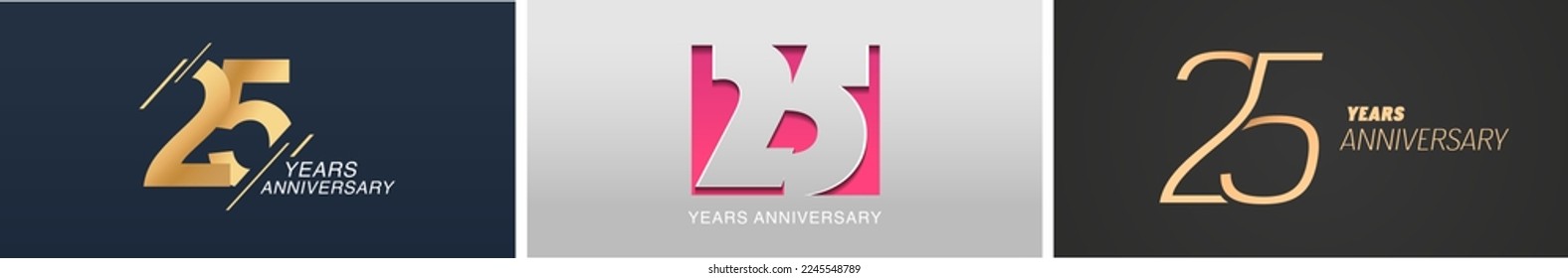 25 years anniversary vector icon, logo. Isolated graphic design set with number for 25th anniversary birthday card or symbol