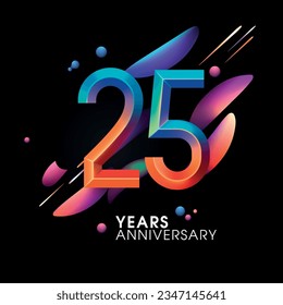 25 years anniversary vector icon, symbol, logo. Graphic background or card with neon number for 25th anniversary birthday celebration