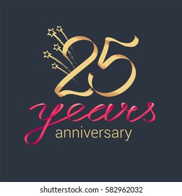 25 years anniversary vector icon,  logo. Graphic design element with lettering and red ribbon for decoration for 25th anniversary ceremony