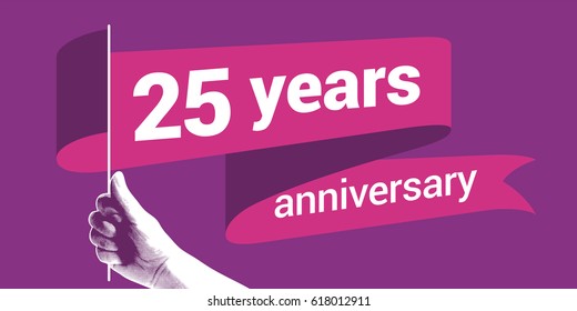25 years anniversary vector icon,  logo. Graphic design element with wavy flag for decoration for 25th anniversary greeting card