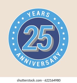 25 years anniversary vector icon,  emblem. Design element with blue color medal as a banner for 25th anniversary