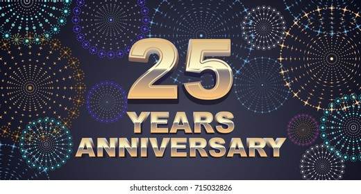 25 years anniversary vector icon,  logo. Graphic design element with  golden 3D numbers for 25th anniversary decoration
