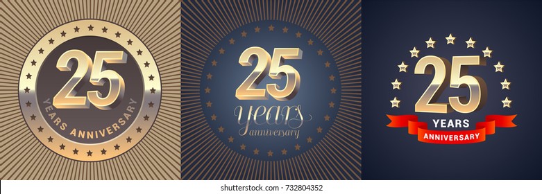 25 years anniversary vector icon,  logo set. Graphic design element with  golden 3D numbers for 25th anniversary decoration