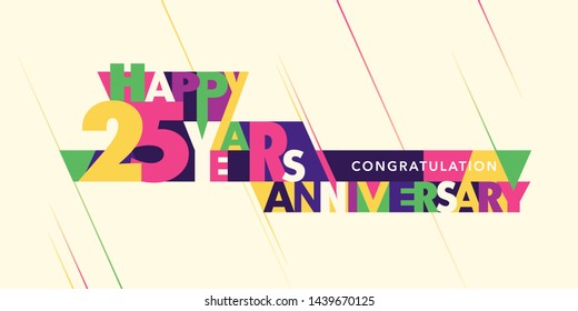 25 years anniversary vector logo, icon. Template banner with modern composition of letters and numbers for 25th anniversary greeting card 