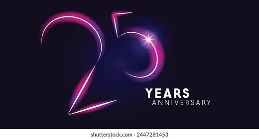Logo del Vector de 25 años, ícono. Símbolo gráfico con tarjeta de felicitación del 25º aniversario de neón
