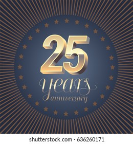 25 years anniversary vector logo. Decoration design element with medal and 3D number for 25th anniversary