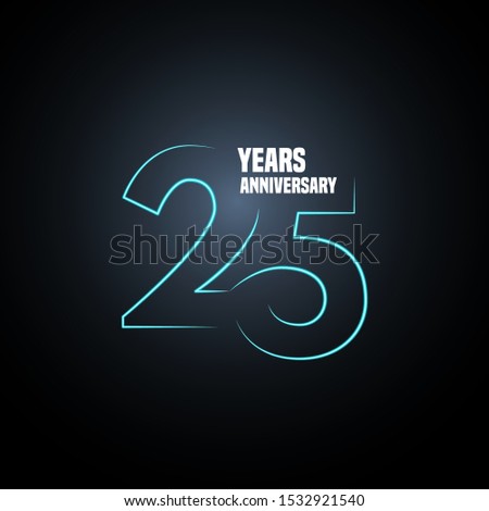 25 years anniversary vector logo, icon. Graphic design element with neon number for 25th anniversary 