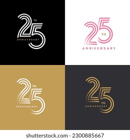 25 years anniversary vector number icon, birthday logo label, black, white and colors stripe number