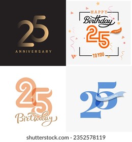 25 years anniversary vector number icon, birthday logo label, anniversary design