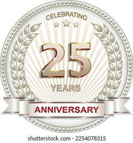 25 years anniversary. Vector silver design background for celebration, congratulation and birthday card, logo