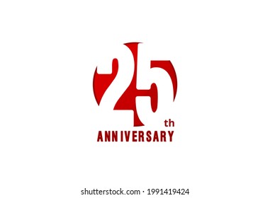 25 years anniversary vector template with red color, 25th birthday logo