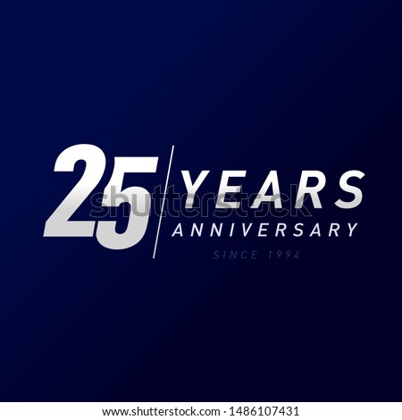 25 years anniversary vector template design illustration. 25th year anniversary silver numbers. Greetings, award, celebration. Celebrating 2 idea and sale 25% off. Awards ceremony place logotype