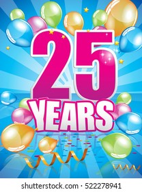 25 years birthday card full vector elements