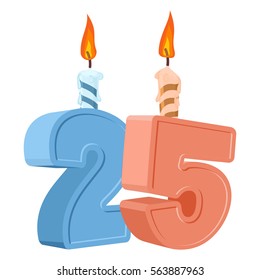 25 Years Birthday. Number With Festive Candle For Holiday Cake. Twenty Five Anniversary