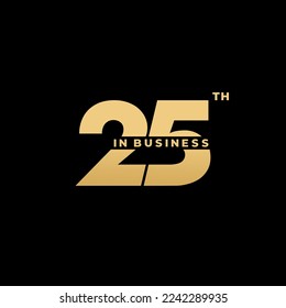 25 years in business or number 25 vector isolated on black background. Simple vector design of number 25 or 25 years in business. For needs related to experience design in business.