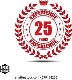 25 years experience Label, Sticker or Icon Isolated on White Background.vector illustration