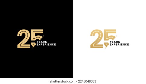 25 years experience or 25 years logo vector on white and black background. Logos 25 years experience. Suitable for marketing logos related to 25 years of experience in the business or industry.